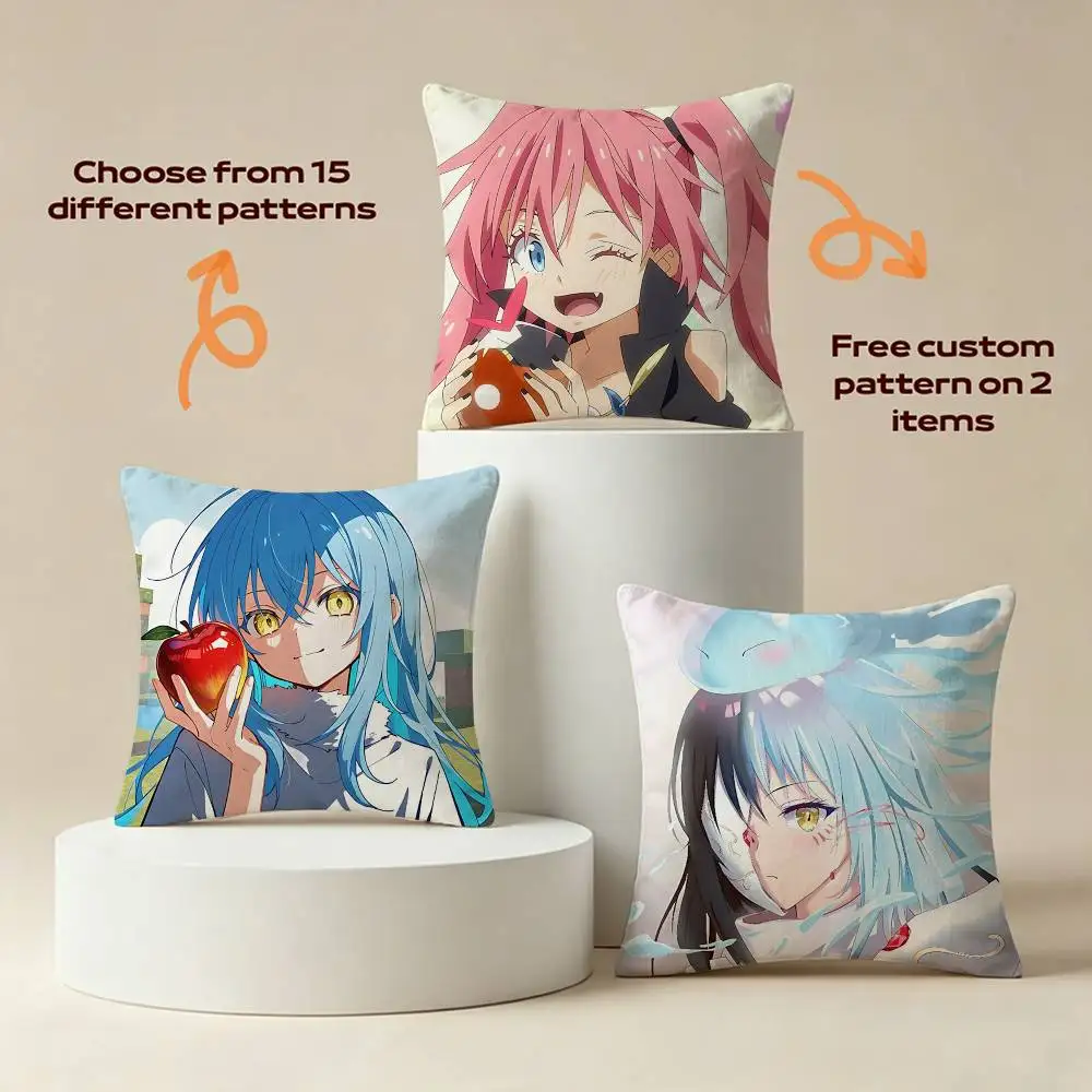 R-Rimuru Anime T-Tensura as Slime Square Sofa Pillow Cover Solid Color Living Room Home Decor Cushion Case