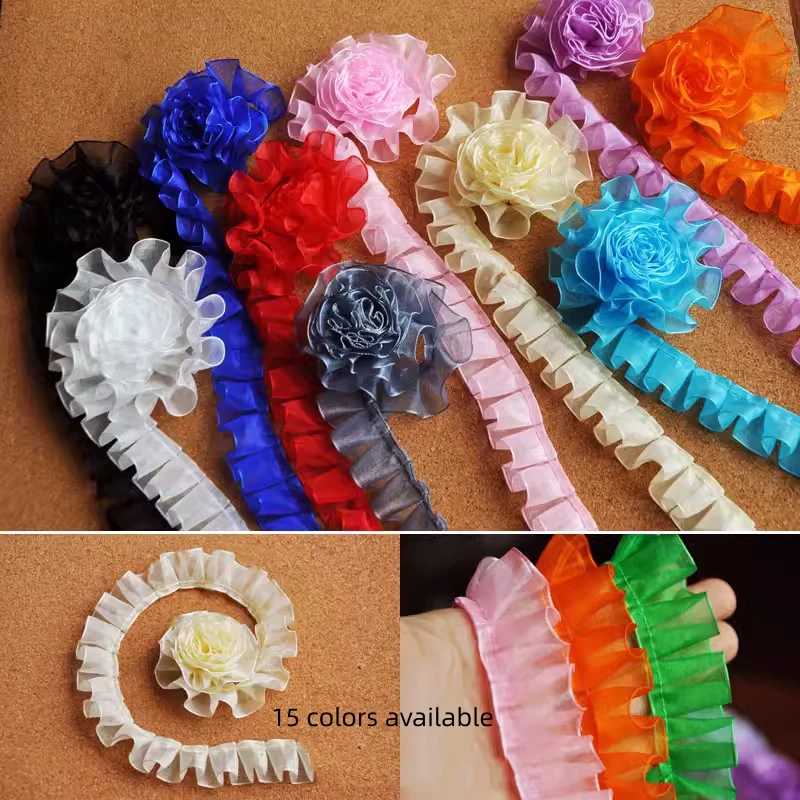 Multi-color Pleated Snow Gauze With Lace Ribbon Clothing Accessories, Handmade DIY Accessories, Cuffs, Collar and Skirt Decorati