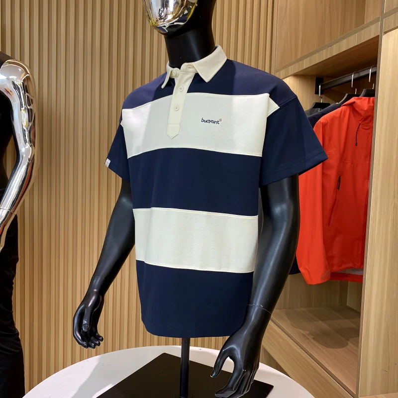 

Loose Men's ort Sve irt Summer New Design Texture Stripe Patchwork Busin Casual Stand Fit Daily Wear