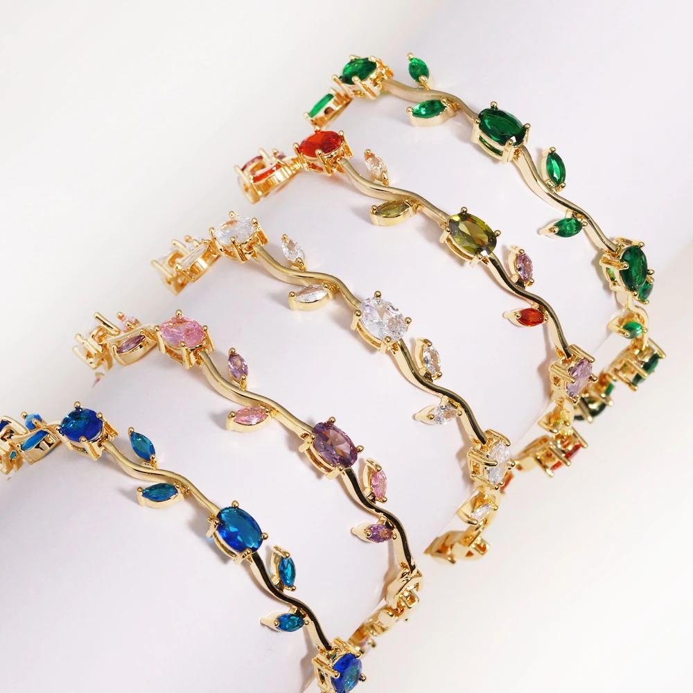 Luxus Zirkonia Blatt Braut Armbänder Armreif für Frauen Weiß Grün Bunte CZ Armband Hochzeit Schmuck