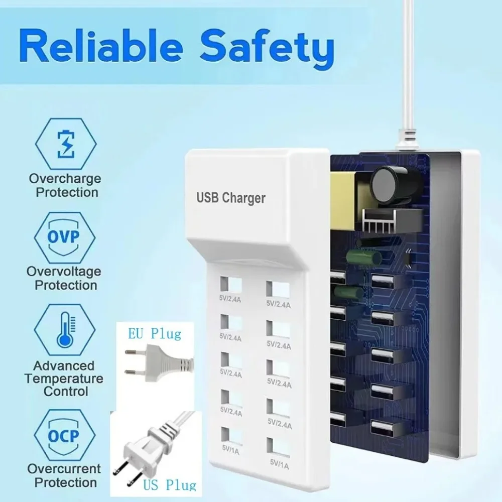 منافذ متعددة 10 في 1 شحن سريع شحن الهاتف USB نوع C محول الطاقة لسامسونج شاومي آيفون هواوي مآخذ قطاع الطاقة