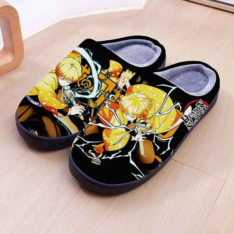 Demon Slayer Cartoon Warm Plush Cosplay Slippers Couple\'s Indoor Non-slip House Slides Men And Women Toe Wrap Home Cotton Shoes