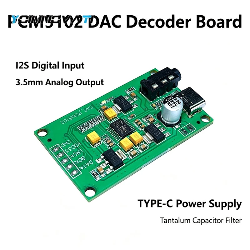 PCM5102A I2S DAC Audio Decoder Board 3.5mm Stereo Analog Output Module for SBC / Development Boards