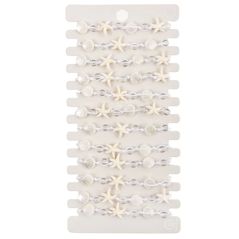 12 teile/satz Muschel Seestern Charm Armbänder Set Frauen geflochten verstellbare Kette Fußkettchen Armband Schmuck Geschenke