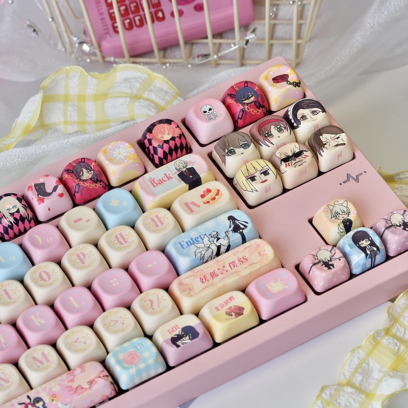 

Fox X Servant Keycaps Black Pink Girls Cute Personality Anime 126Keys Round Cute Pink Anime Keycaps