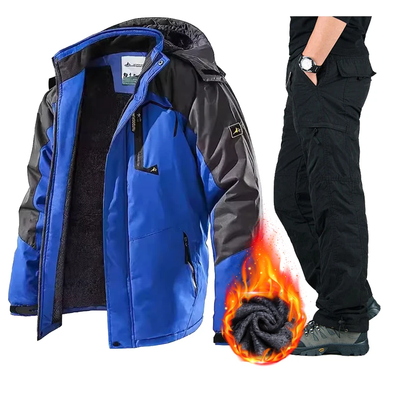 

Winter Thicken Warm Mountain Ski Fleece Jacket Men Snow Costume Pants Windproof Skiing And Snowboard Sets overall Trousers Male