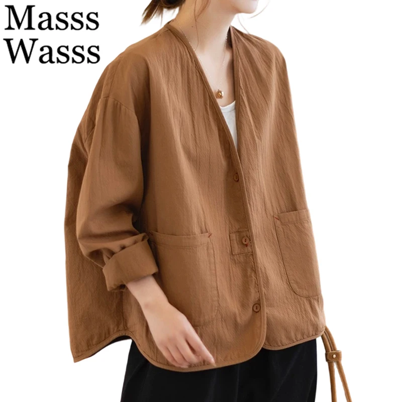 Masss Wasss Korean Design Classic Loose Jackets Womens 2026 Spring Leisure Soild Coats Ladies Vintage Fashion Elegant Outerwear