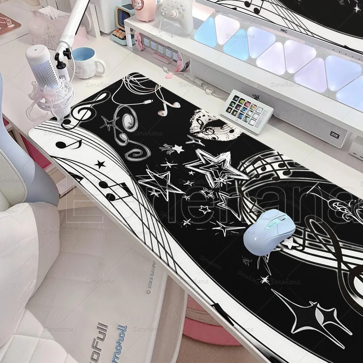 Black White Polka Dots Mouse Pad Music Notes Piano Tablepad PC Gamers Mechanical Keyboard Deskmat Rubber Anti-Slip Lock-Edge Rug