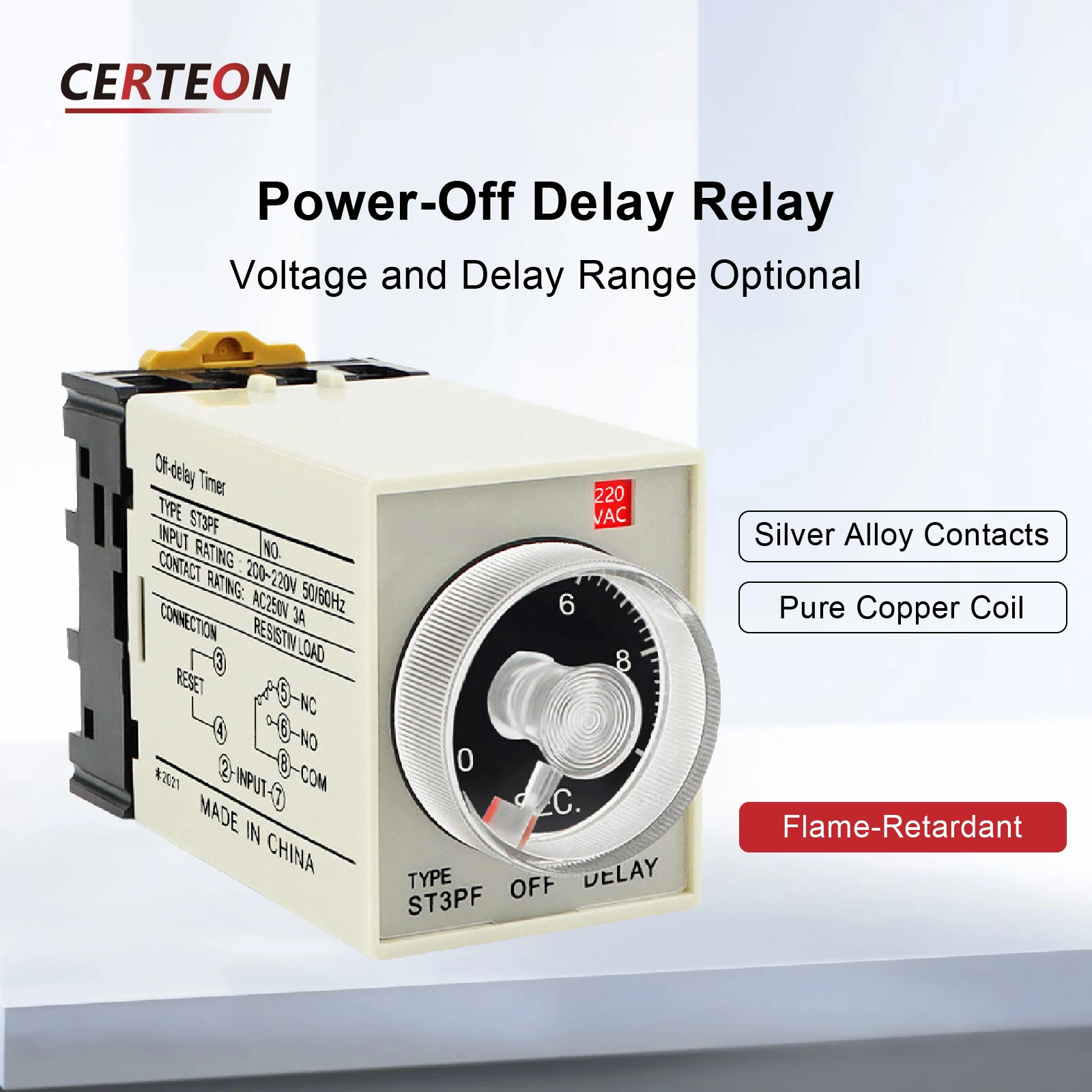 Time Relay ST3P Power-on Delayer 20V Adjustable Timing Relay DIN Rail, Automatic