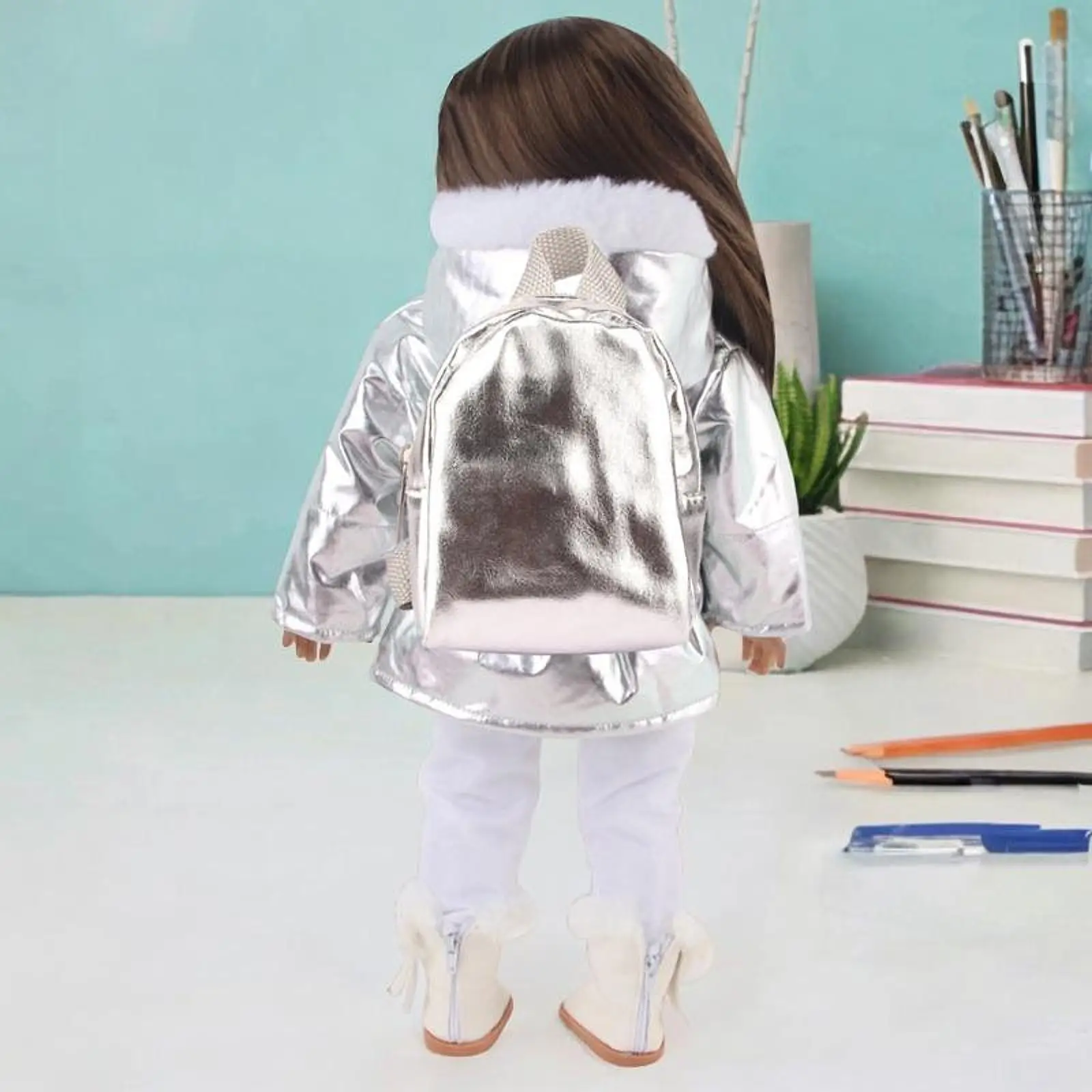 Menina boneca mochila se encaixa 18 polegada boneca crianças presentes dos namorados portátil elegante prateado