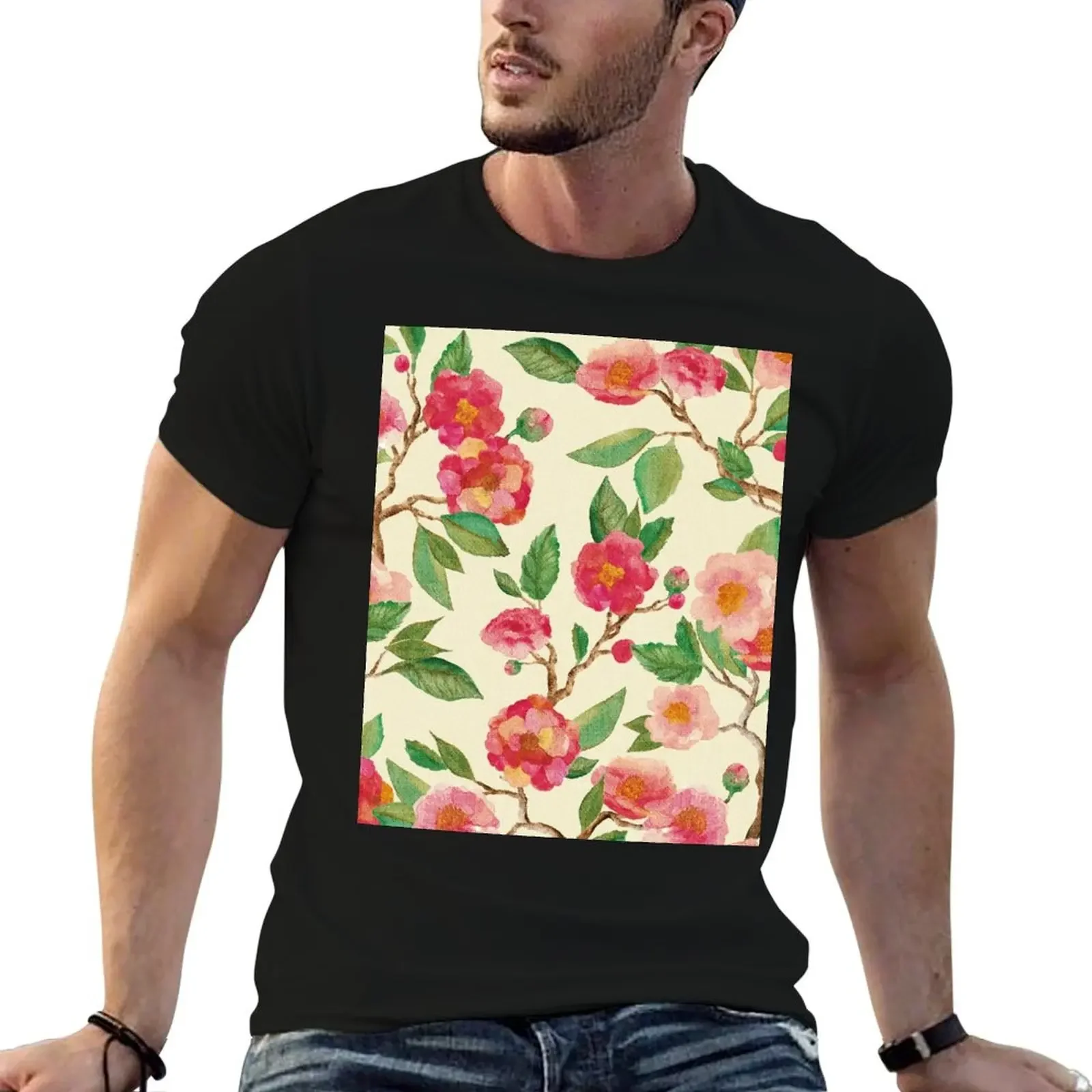 Camellia Japonica T-Shirt T-shirts oversize man clothes oversize t-shirts man tops T-shirts for men cotton