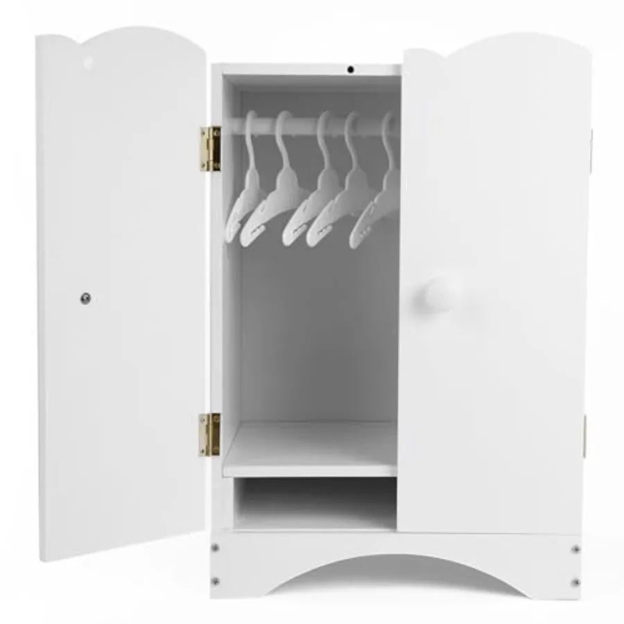

Wooden Baby Dolls Closet with 10 Hangers and Shelf 12-16 Inch Doll Wardrobe for Baby Doll Clothes Storage Magnetic Closure and