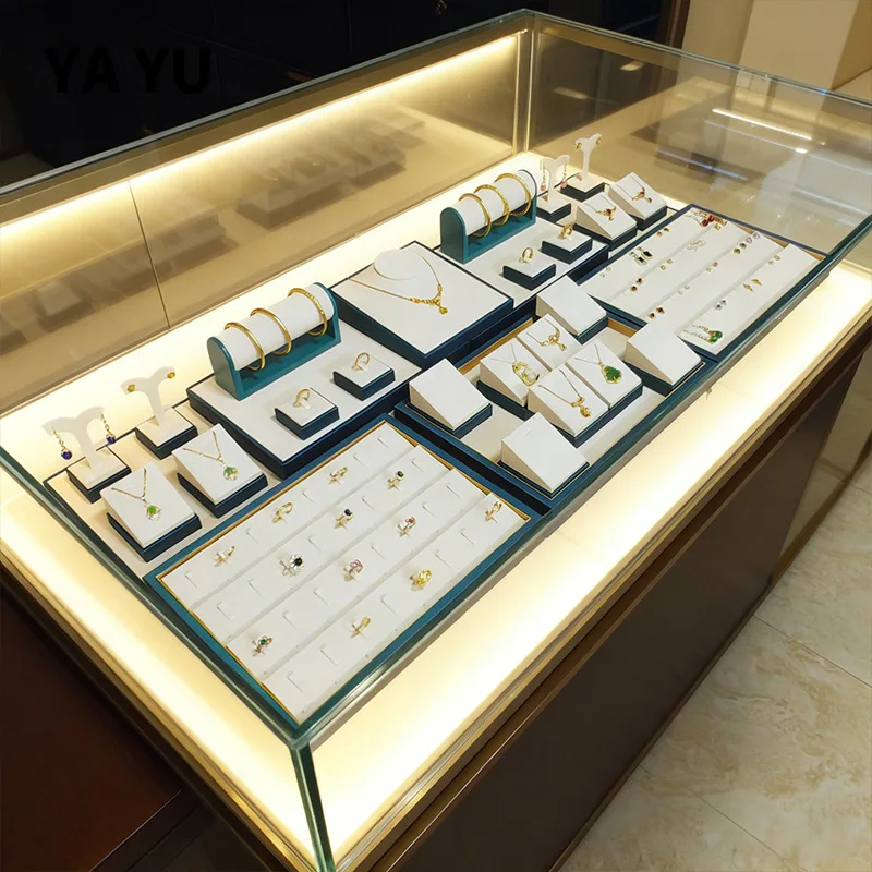 PU Leather Jewelry Pallet Jeweler Counter Display Pallets Necklace Bracelet Earrings Storage Stand Exhibitor Commercial Holder