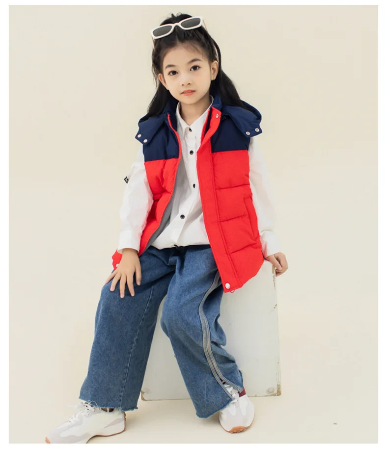 

Fashion Kids' Padded Vest with Hood 110 - 160 Sizes Fleece Lined Thickened Warm Sleeveless Jacket 2025 New Children's Outerwear