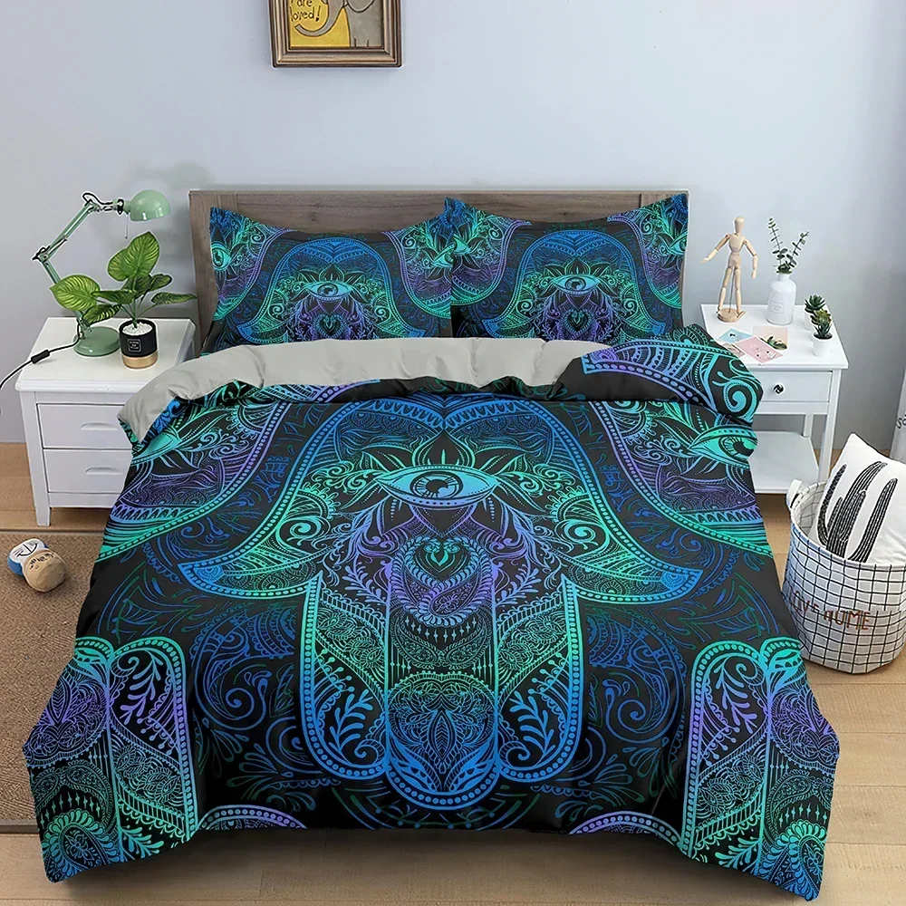 

3D Printed Hamsa Hand of Fatima Bedding Set Single Twin Double Queen King Cal King Size Bed Linen Set