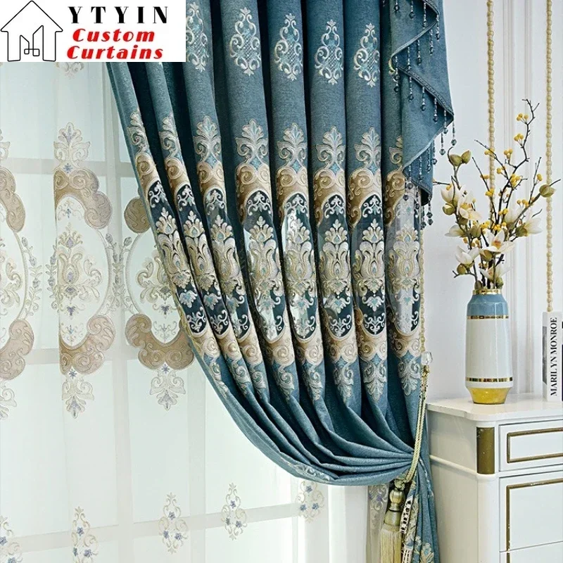 

European Curtains and Blackout Living Room Villa Balcony Study Bedroom Embroidered Window Tulle Custom Size Door Screen Shutter