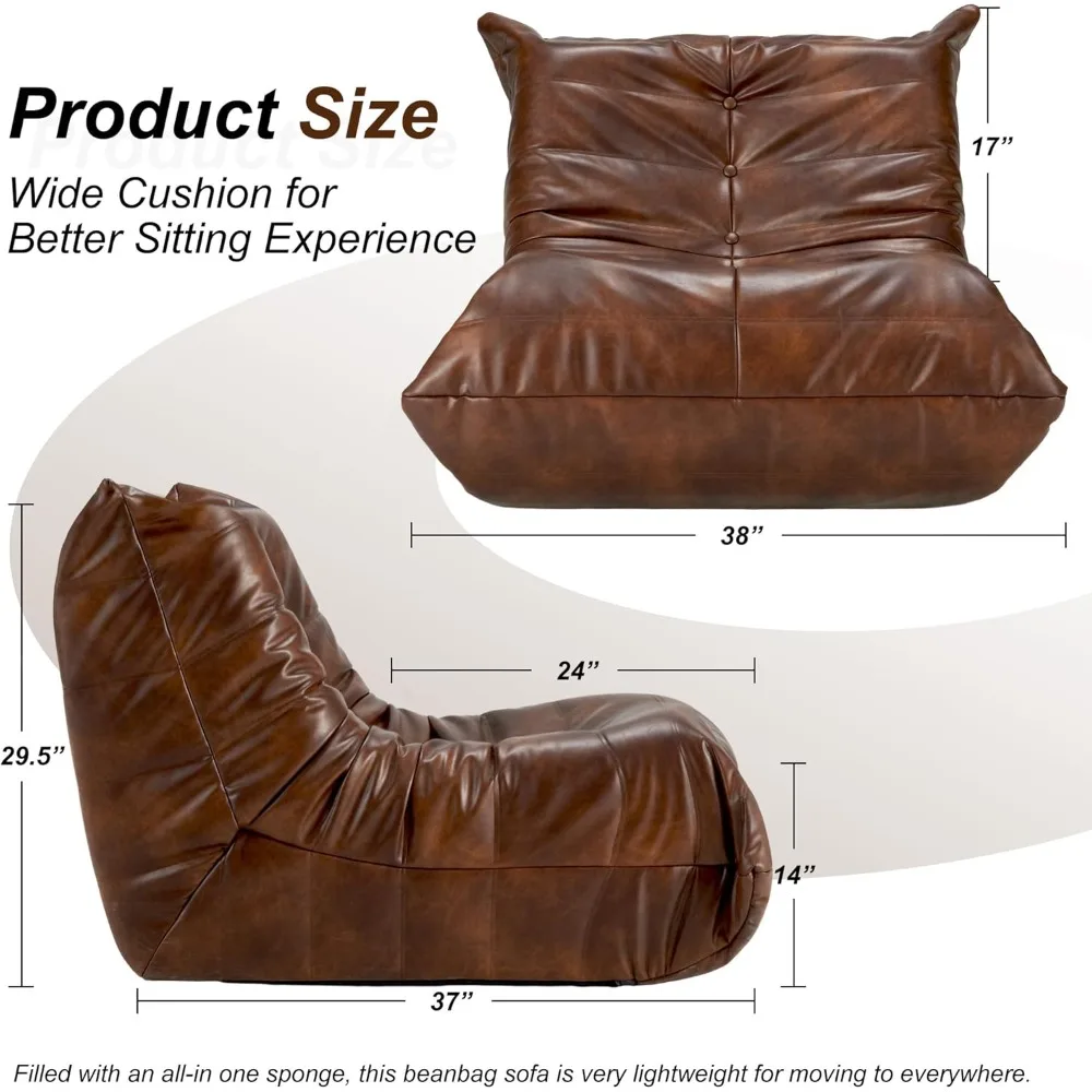 Chair Giant Bean Bag Sofa Memory Foam Bean Bag Chairs for Adults, Bean Bag Sofa Sack Faux Leather