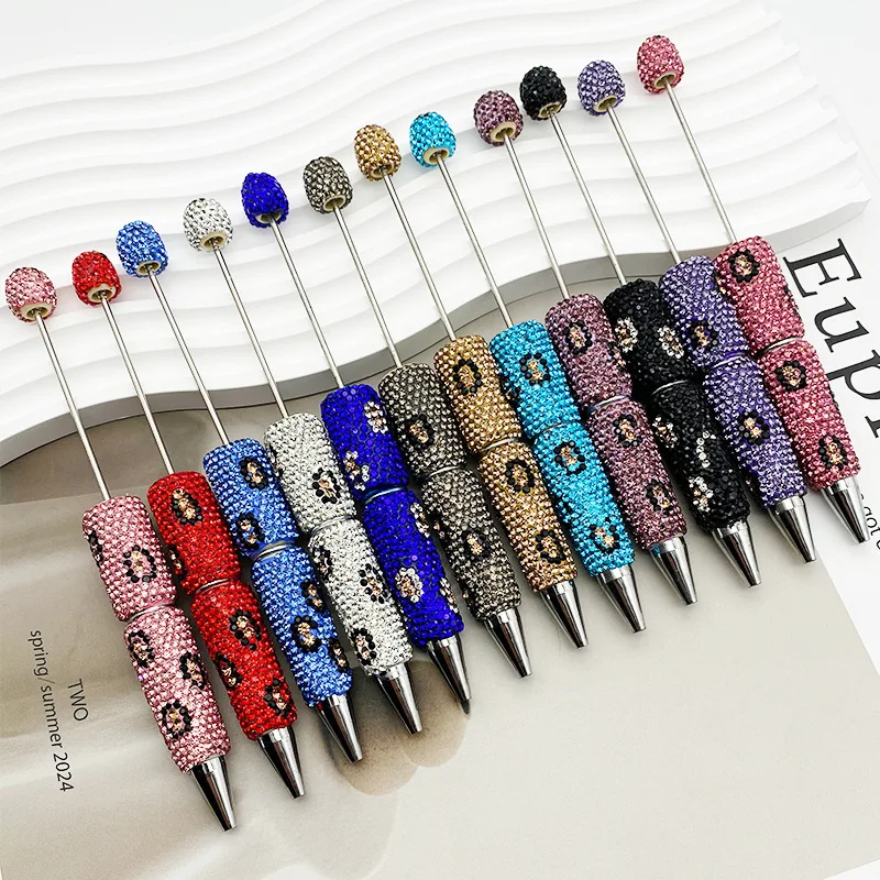 50pcs Rhinestones Bead Pen Beadable Ballpoint Pen Smooth Writing 1.0mm Rollerball Pens School Office Supplies Korean Stationery