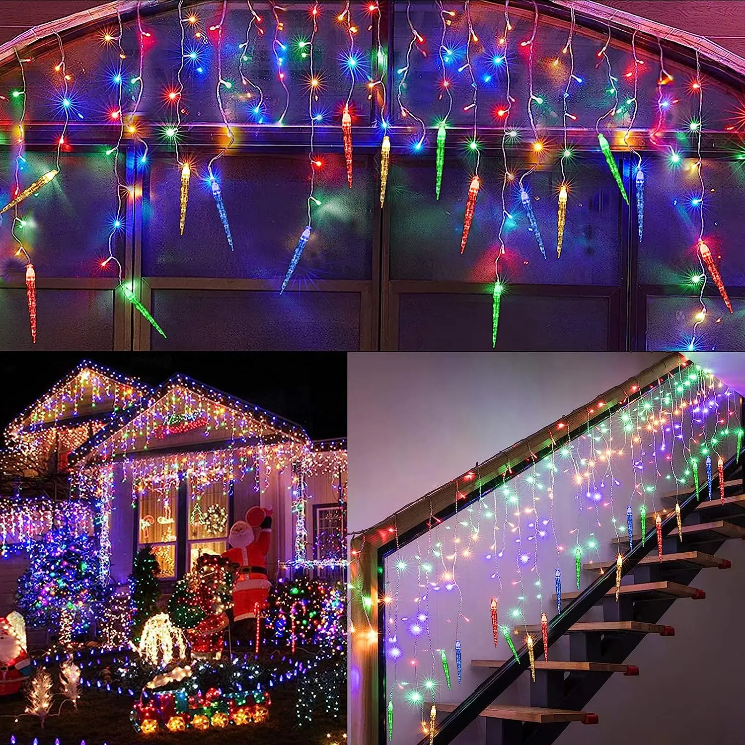 Decorações de Natal Para Casa Exterior LED Icicle Cortina String Light Street Garland Na Casa inverno 24V 5M Droop 0.6-0.8m Véspera de Ano Novo 2025 Para Casamento / Natal / Dia dos Namorados Ornamentos Decor