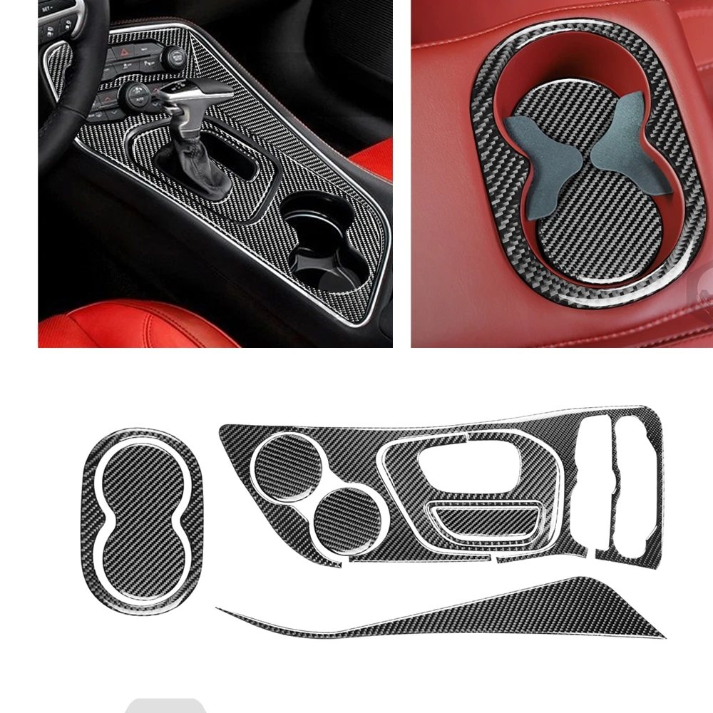 

Gear Shift Shifter Panel Cover Trim Carbon Fiber Center Console Water Drinks Holder Frame Sticker For Dodge Challenger 2015-2023