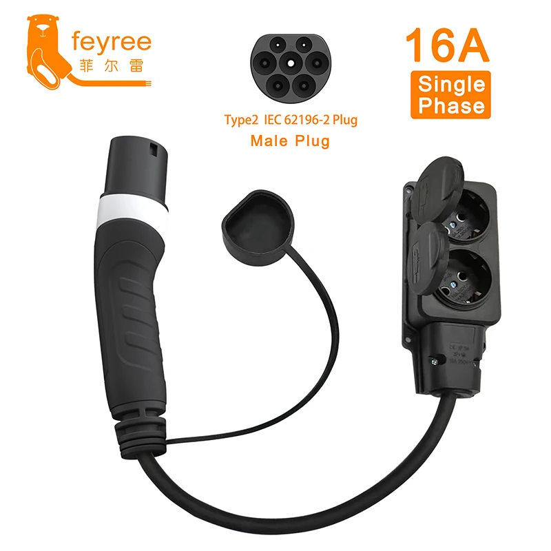 feyree Type2 16A Power Supply Side Male Charger Plug 3.5KW to Schuko Socket Charging Adapter for Electrical Car