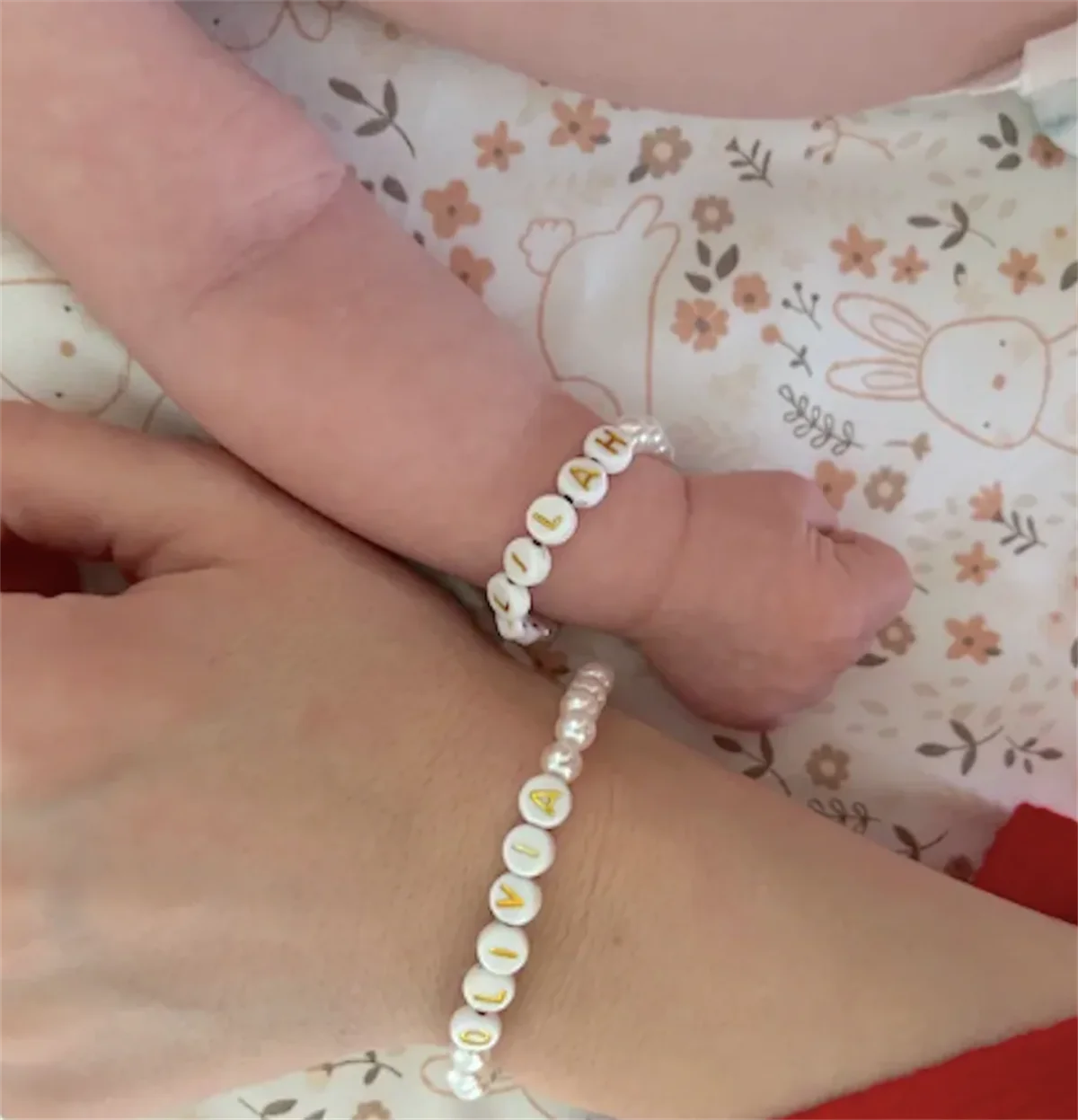 Pulsera de perlas para bebé, regalo de Navidad para niña, pulsera personalizada para recién nacido