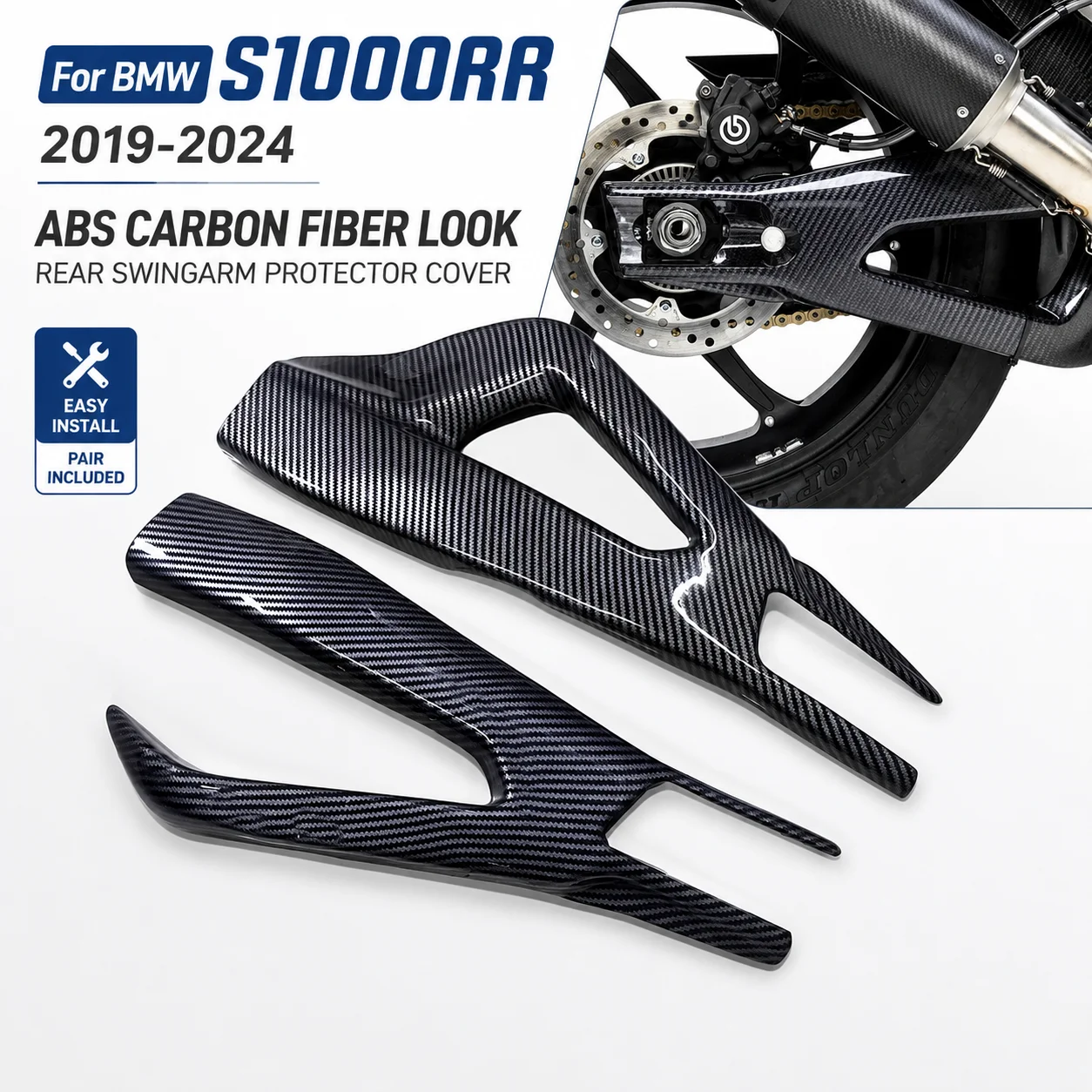 

Carbon Fiber Exterior Rear Swingarm with Swingarm Protector for BMW S1000RR Motorcycles 2019-2024 ABS Compatible