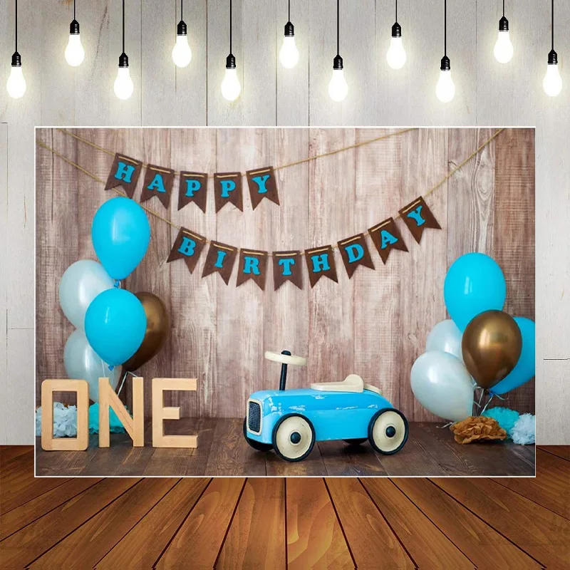 Happy 1st Birthday Cake Smash Photography Backdrop Country Wood Floor Background Banner Poster Decoration Party Baby Shower