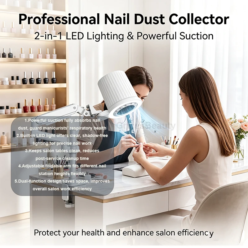 High-end Nail Dust Machine Strong Suction Lower Noise Vacuum Cleaner Adjustable Speed With Fill light Replaceable Filter