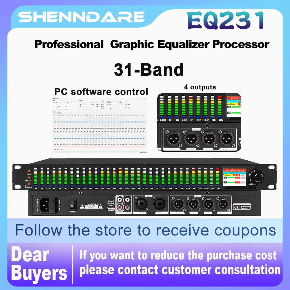 31 Band Stereo Graphic DSP Professional Digital Audio Equalizer DJ Effect Equalizador Studio Recording Equipment Sound Equalizer