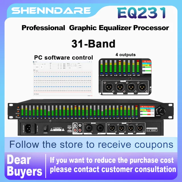 ShennDare EQ231 31-pasmowy stereofoniczny graficzny DSP Profesjonalny cyfrowy korektor audio DJ Stage Home Karaoke Instrument muzyczny Efekt Equalizador Sprzęt do nagrywania studyjnego System korektora dźwięku
