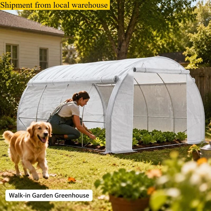 Serre tunnel blanche à cadre en acier galvanisé, parois déroulables, porte à fermeture éclair, 4x3x2m, pour culture de plantes et jardin, livraison depuis un entrepôt local