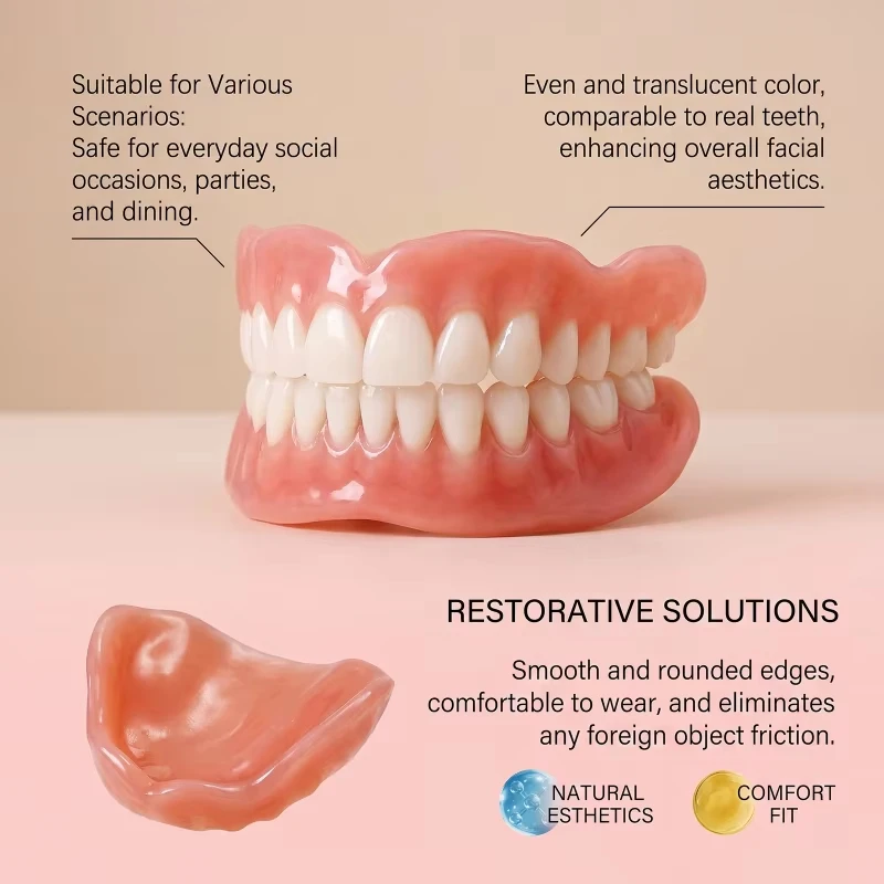 Premium Custom Upper & Lower Full Mouth Silicone Dentures Lifelike Natural Teeth All-Day Comfort Boost Confidence & Oral Care