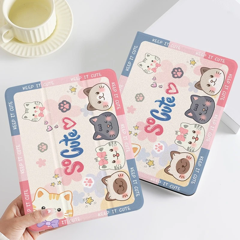 

Cute Cat IPad Case Soft Silicone Shockproof Cover with Pen Slot for Ipad 11th 10th 10.9in Air4 5 6th 9.7in 7/8/9th 10.2in Case