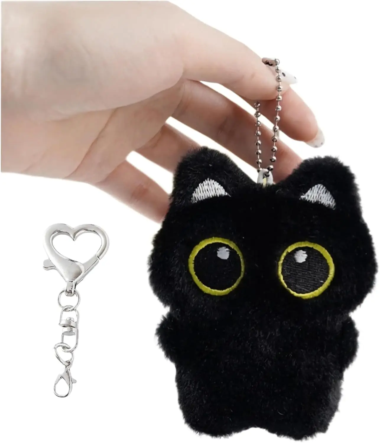 Portachiavi Peluche Gatto Nero - Charm per Borsa, Accessorio Carino, Regalo per Donne