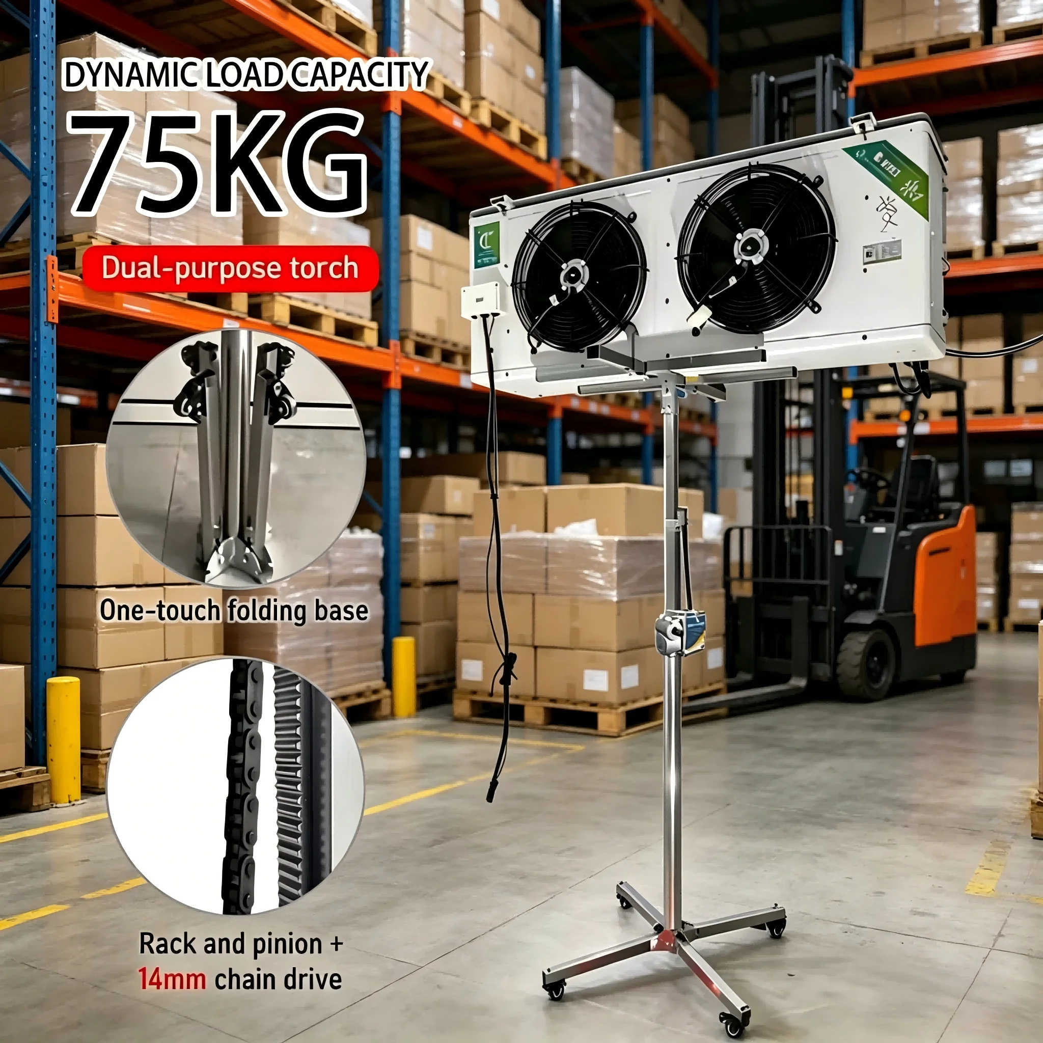 75KG Heavy Duty AC Installation Lift Stainless Steel Folding Elevator Stand HVAC Central Air Duct Mounting Support Tool