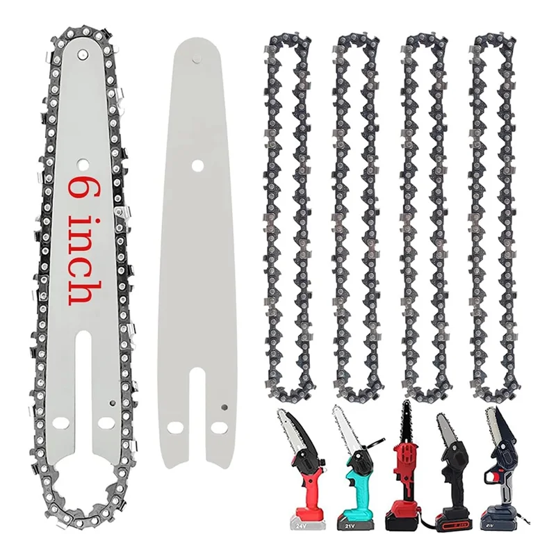 5 Pieces 6 Inch Mini Chainsaw Chain with 2 Pcs Replacement Saw Chain Bar for Cordless Electric Portable Mini Chainsaw