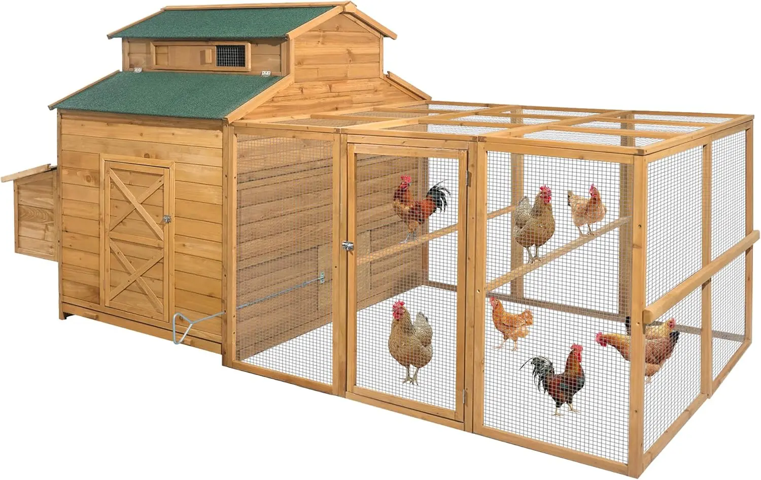 

Chicken Coop for 6-10 Chickens, 112" Extal Large Coops with Chicken Run & Nesting Box & Secure Enclosure for Rabbit, Duck