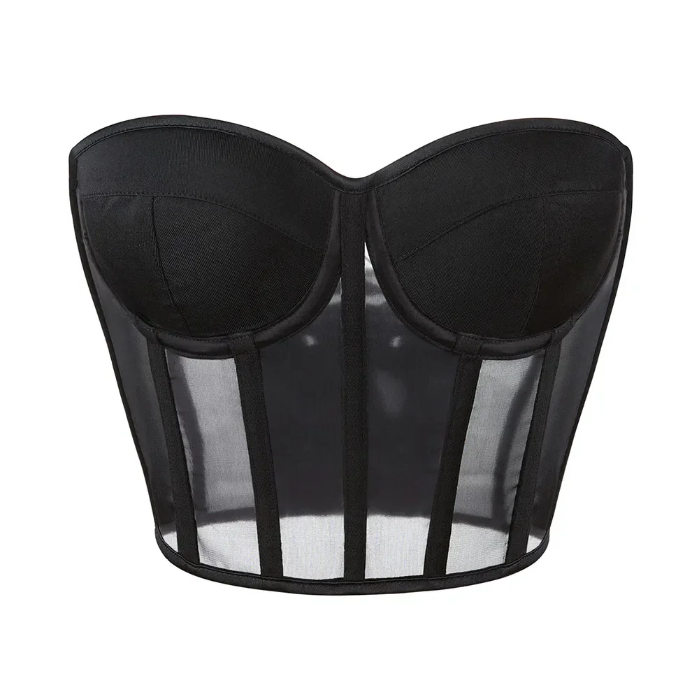 Corset Crop Top Bra Sexy Mesh Underwear Women Half Steel Ring Cup Soft Bralette Anti-sag Push Up Bustier Underwear