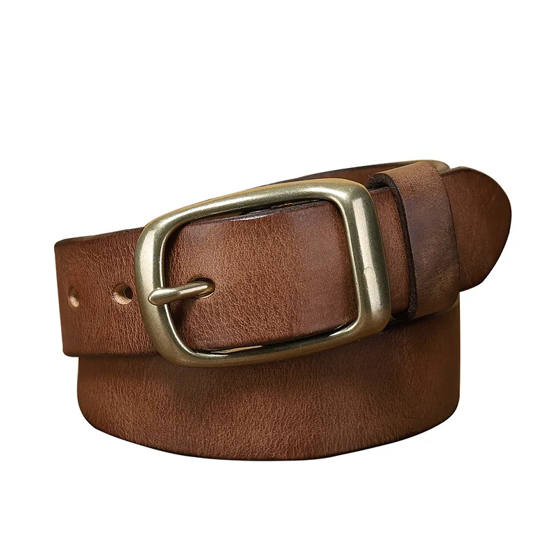 Men's Vintage Pure Leather Jeans Belt, Trendy Genuine Leather Pin Buckle for Students