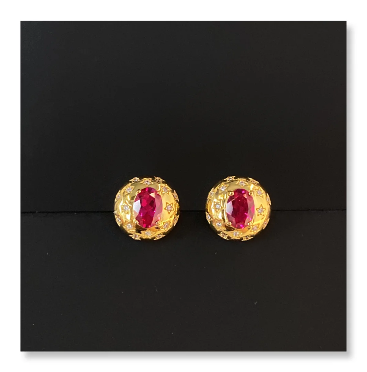 Italy Vintage Fashion 925 Silver Synthetic Ruby Ear Studs Simple Classic Lab-grown Gold Spinel Garnet Hoop Huggie Earring Bijoux