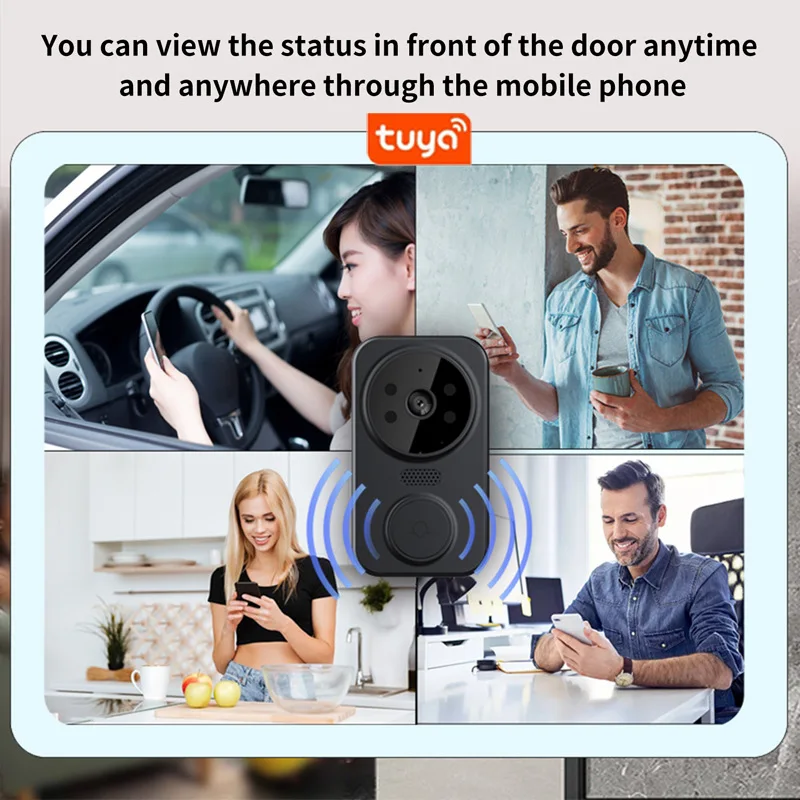 Wifi Wireless Remote Visual Doorbell Two-way Intercom HD IR Night Vision Tuya Monitoring Black White