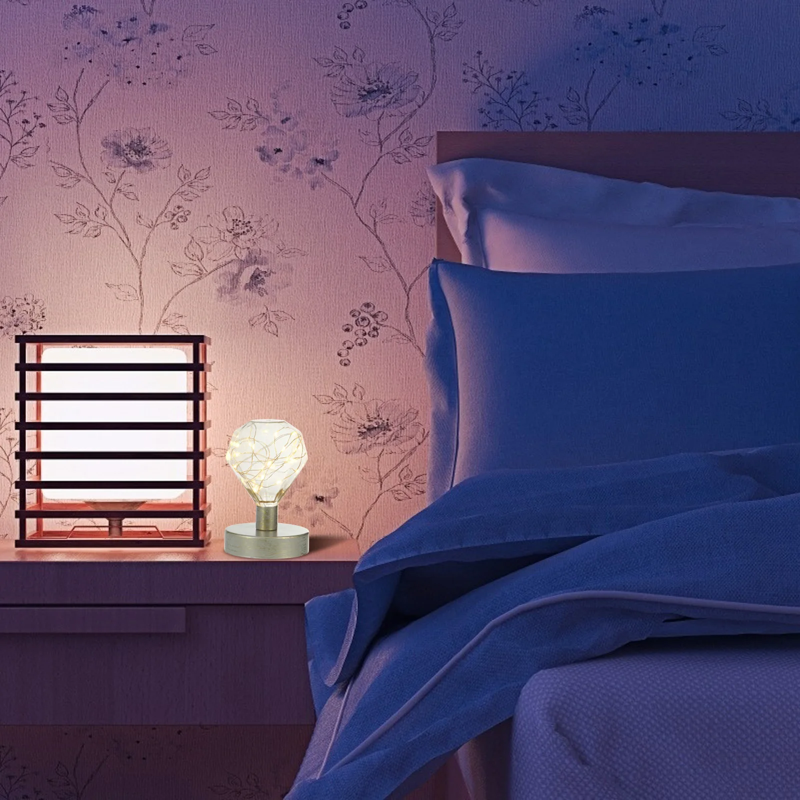

1pc Nordic Style Led Desktop Lamp Night Light Decorative Atmosphere Light For Bedroom Home Decoration Copper Wire Table Lamp Low