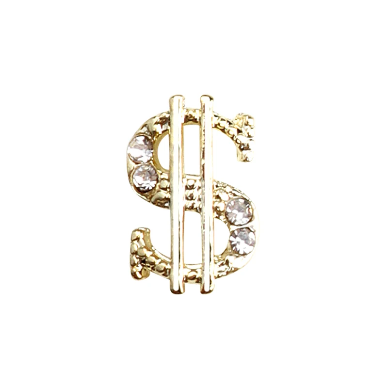 Gold Money Sign Rich Wealthy Nail Jewelry Alloy Metal Inlaid Super Sparkling Crystal Diamond Coin Us Dollar Symbol Bulk Supply