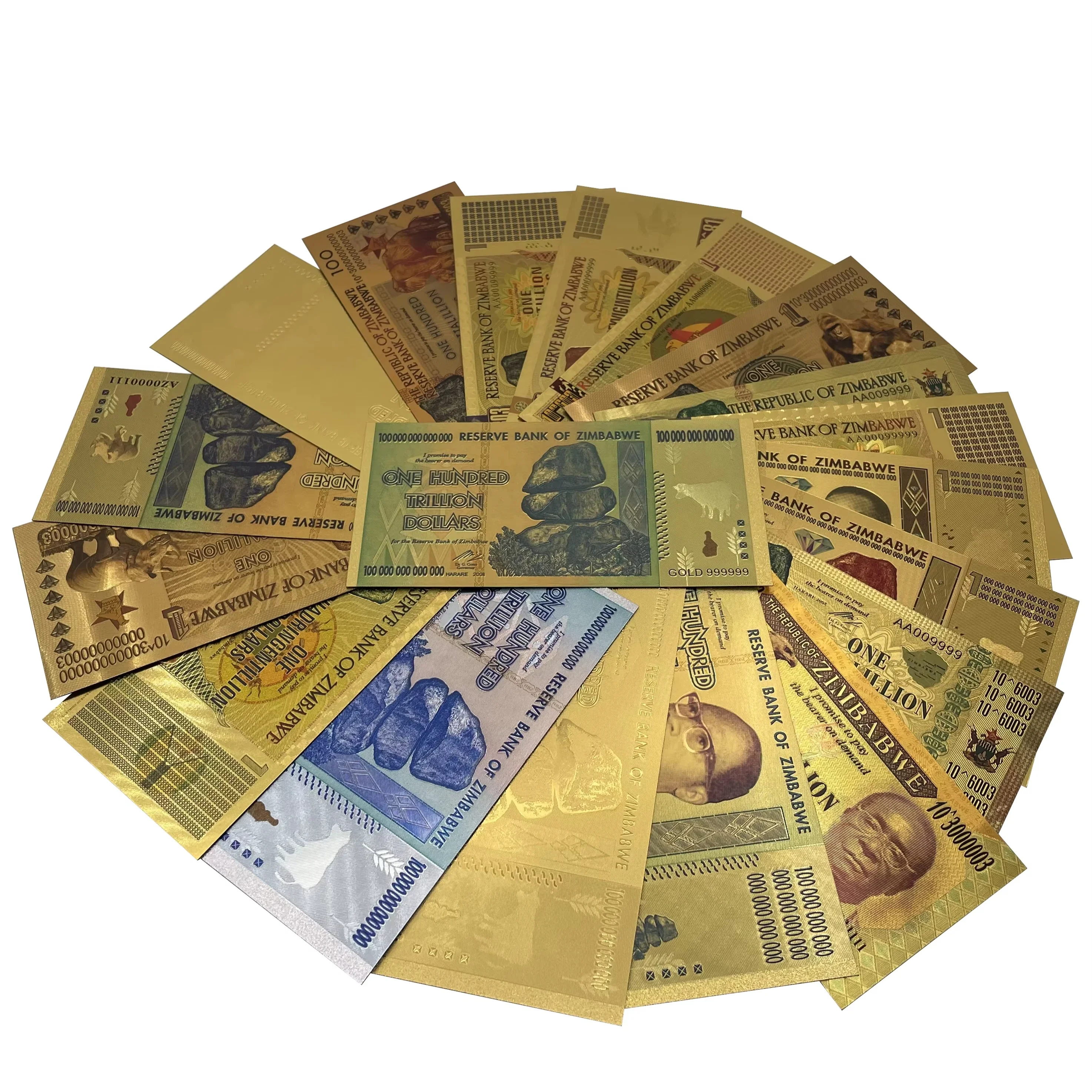 HOT 22 Designs 100 Trillion Zimbabwe Gold Banknote  QUANTILLION YOTTALILION DOLLARS Gold Zimbabwe Animals Banknote for Gifts