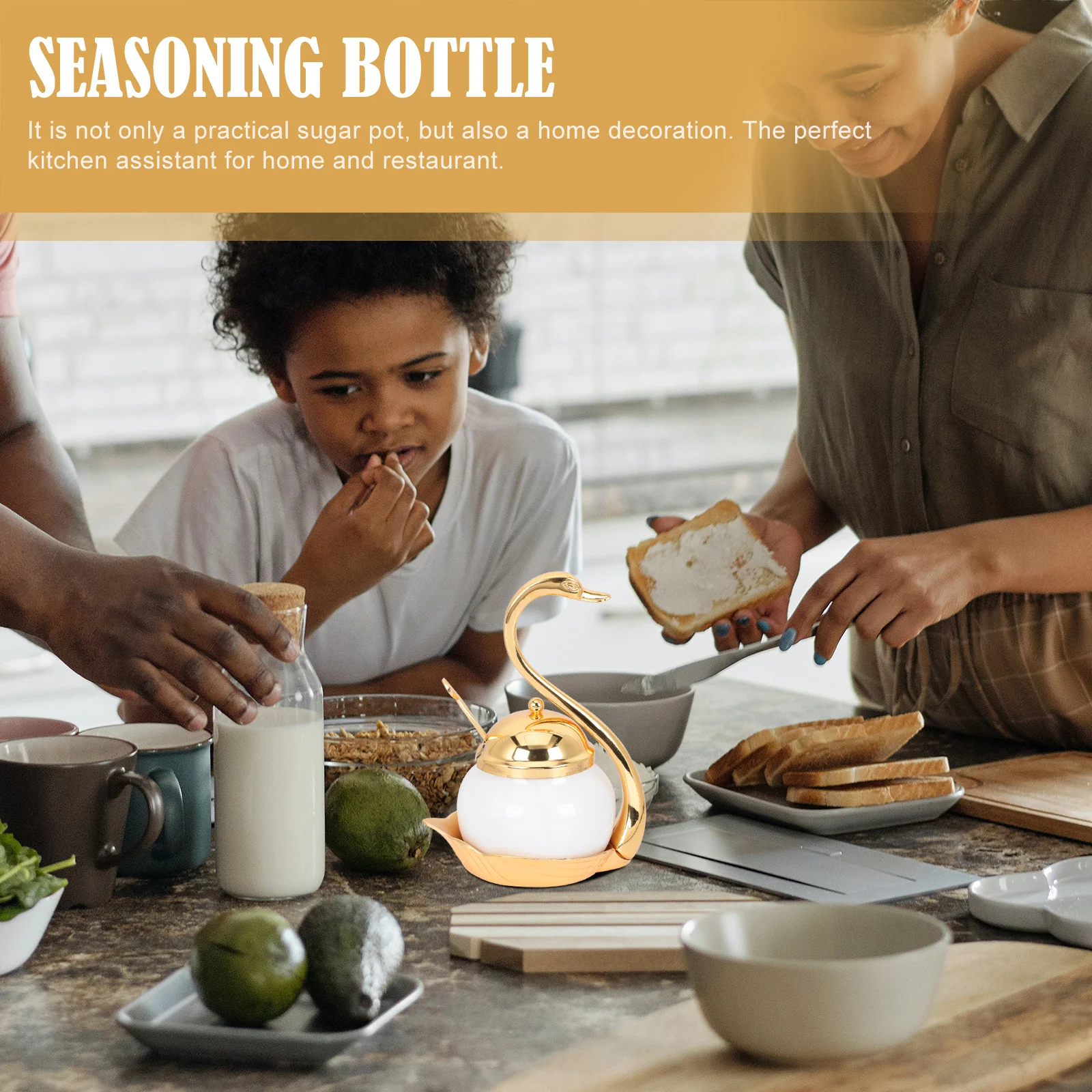 

1Set Sugar Jar Aluminum Alloy Premium Kitchen Storage Container for Sugar Coffee Candy Seasoning Condiment Pot