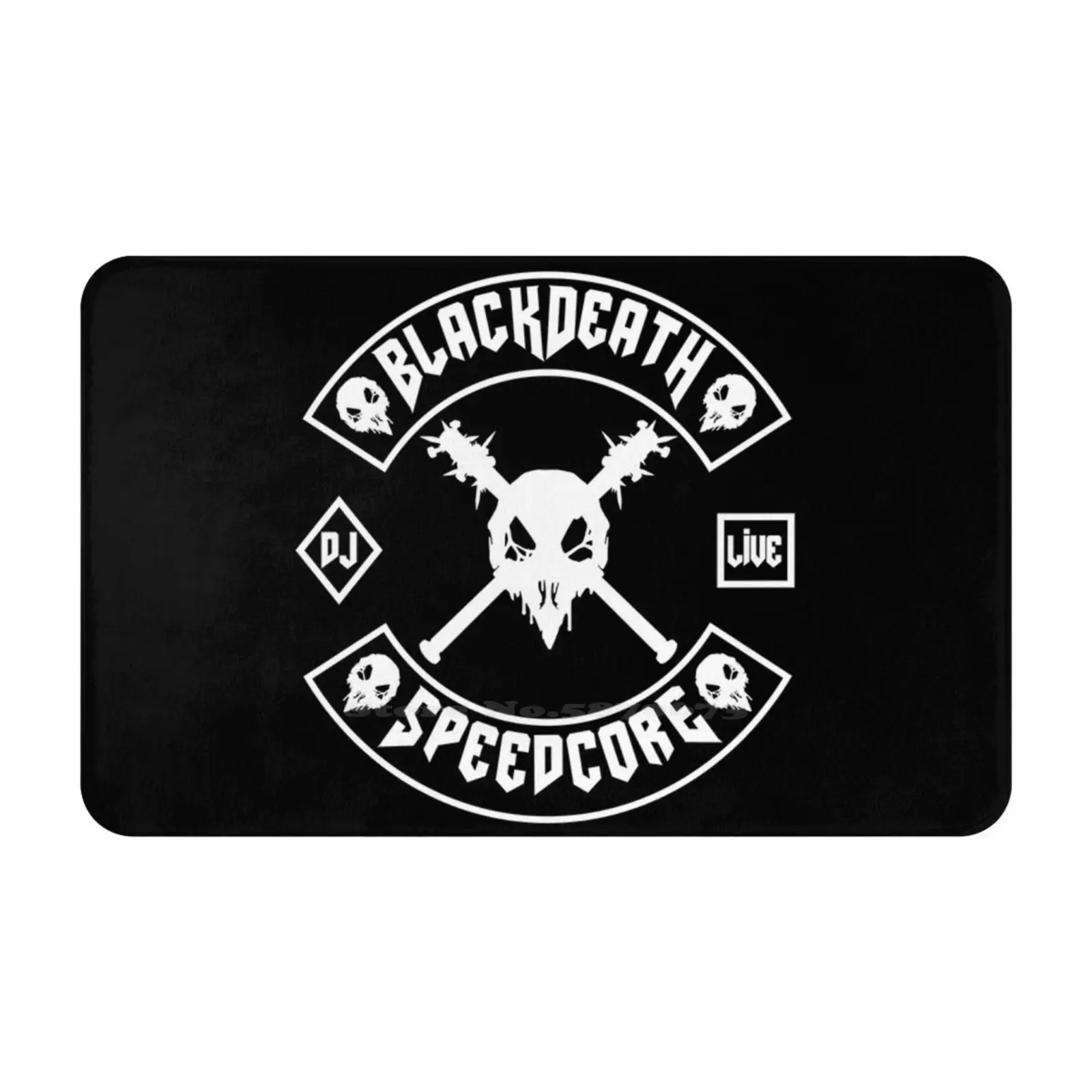 Black Death Mc [ White On Black ] Soft Cushion Car Home Carpet Door Mat Black Death Dj Live Act Darkness Speedcore Terror