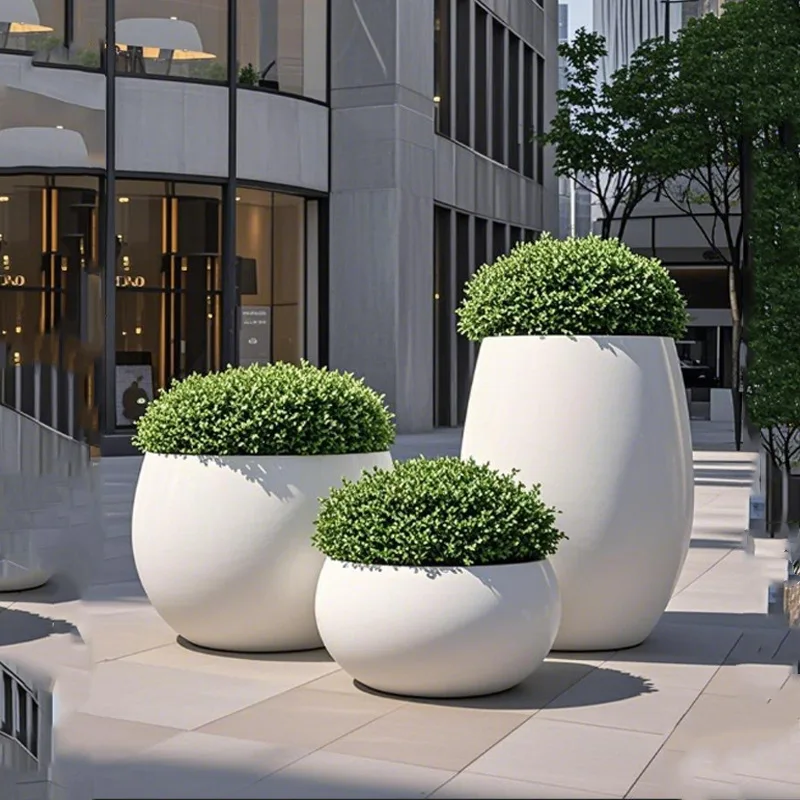 FRP round flower pot, minimalist European-style mall cylindrical landscape creative flower vessel