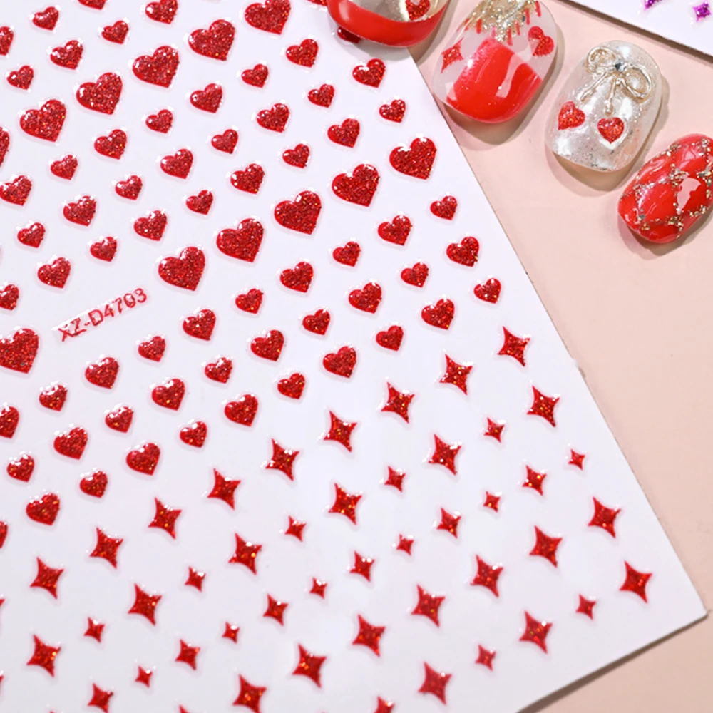 5 teile/satz 3D Valentine Glitter Kreuz Stern & Liebe Herz Nail art Aufkleber Glanz Herz Selbst-klebe Aufkleber Nagel dekoration Liefert