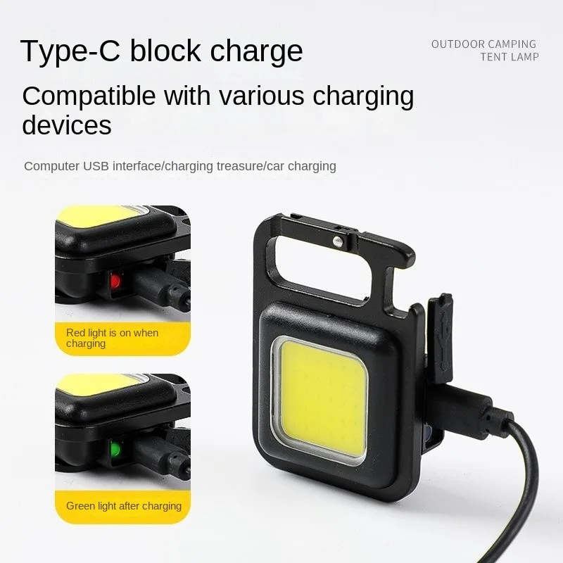 Multifunctional Mini Glare COB Keychain Light USB Charging Emergency Lamps Strong Magnetic Repair Outdoor Camping Light